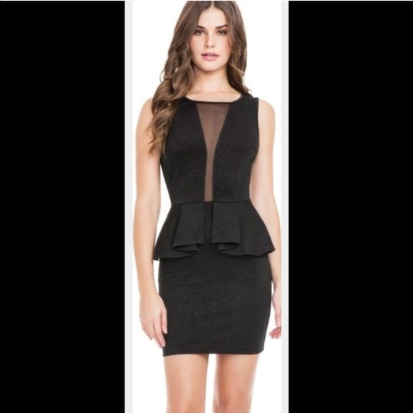 Guess Dresses & Skirts - GUESS black dress sexy sheer peplum prom wedding